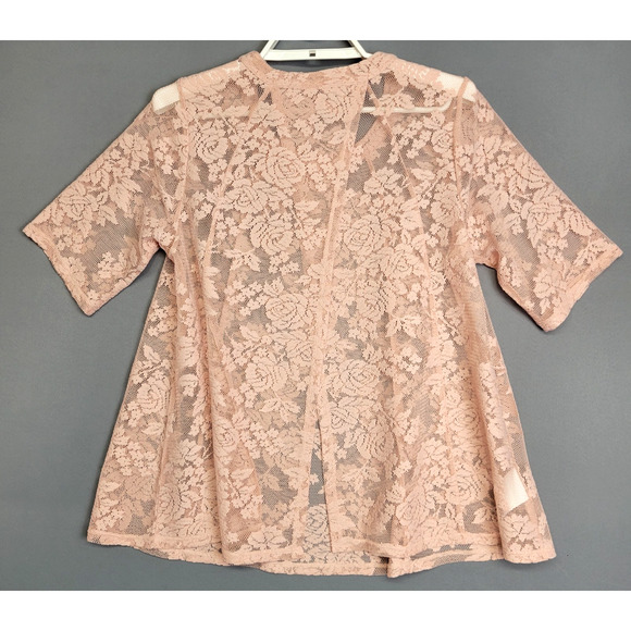 BCBGeneration Lace Top Womens Small Rose Smoke Pink Vented Back Short Sleeves - Picture 12 of 14